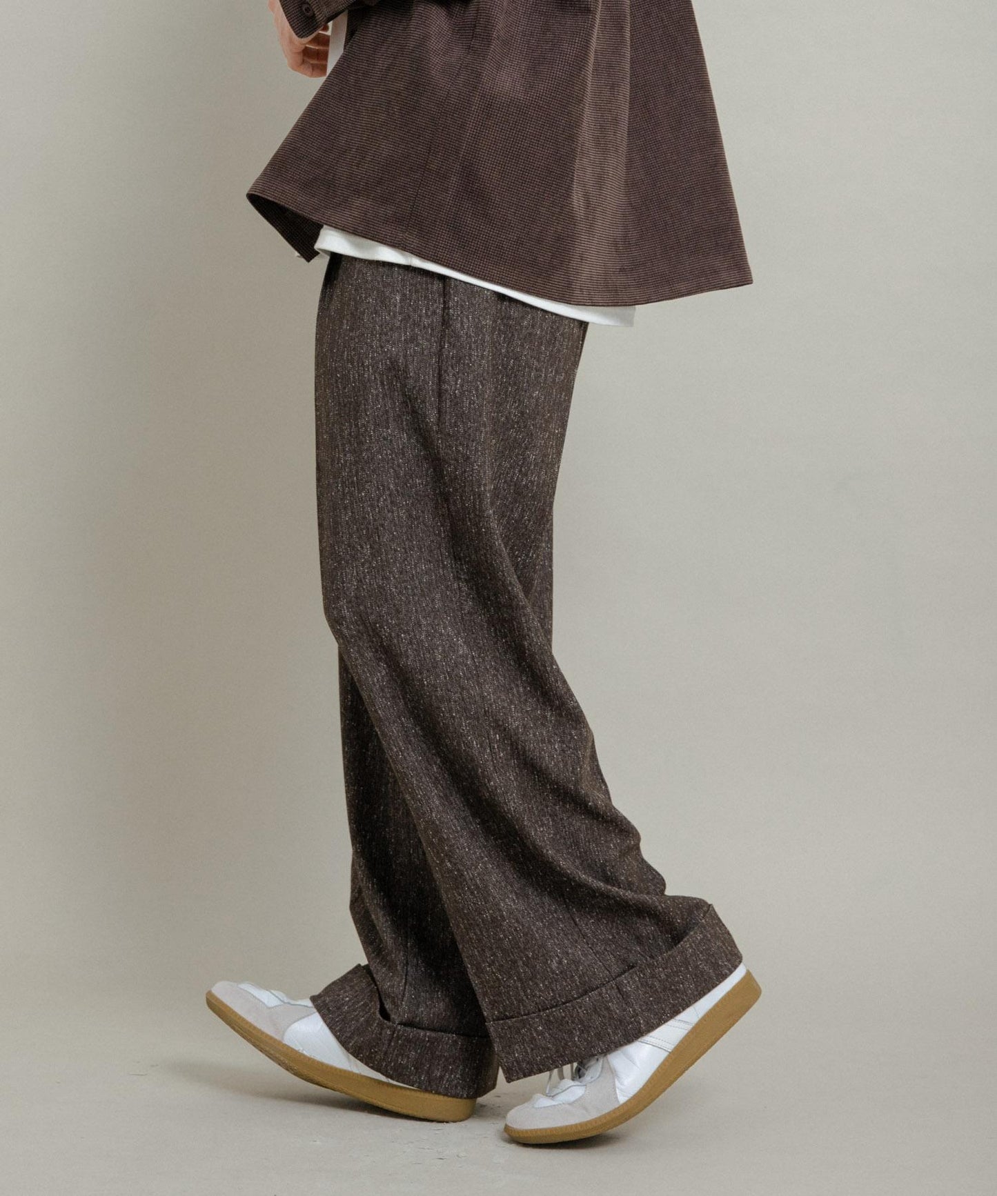 斜紋寬鬆雙褶西裝褲