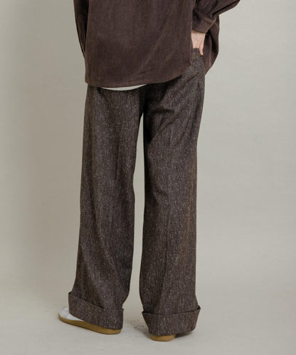 斜紋寬鬆雙褶西裝褲