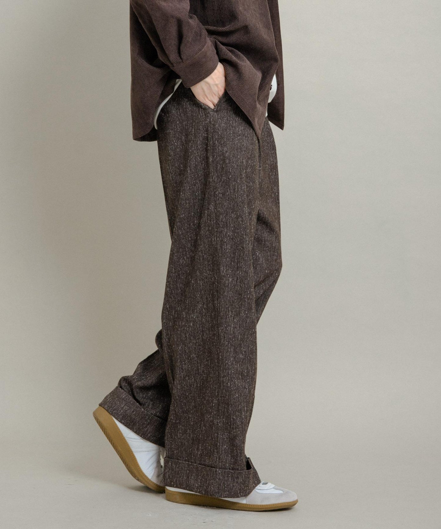 斜紋寬鬆雙褶西裝褲