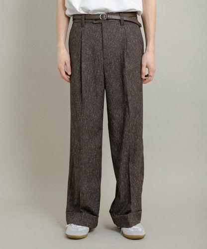 斜紋寬鬆雙褶西裝褲