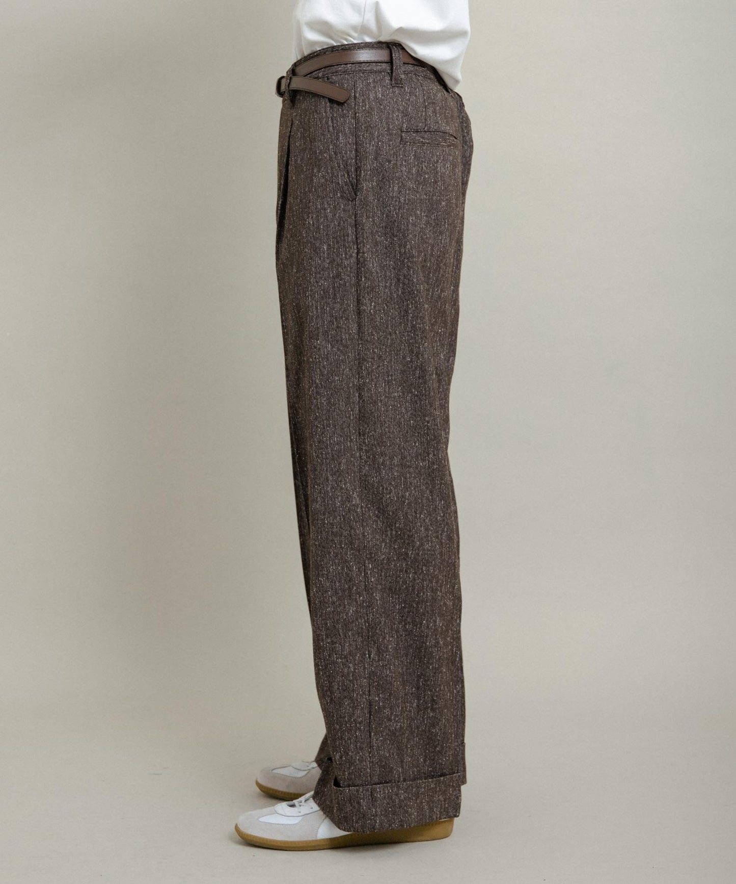 斜紋寬鬆雙褶西裝褲