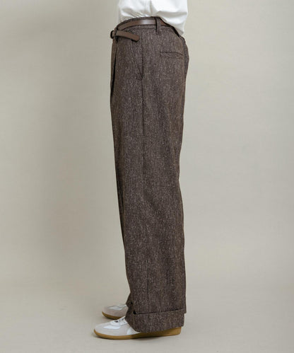 斜紋寬鬆雙褶西裝褲