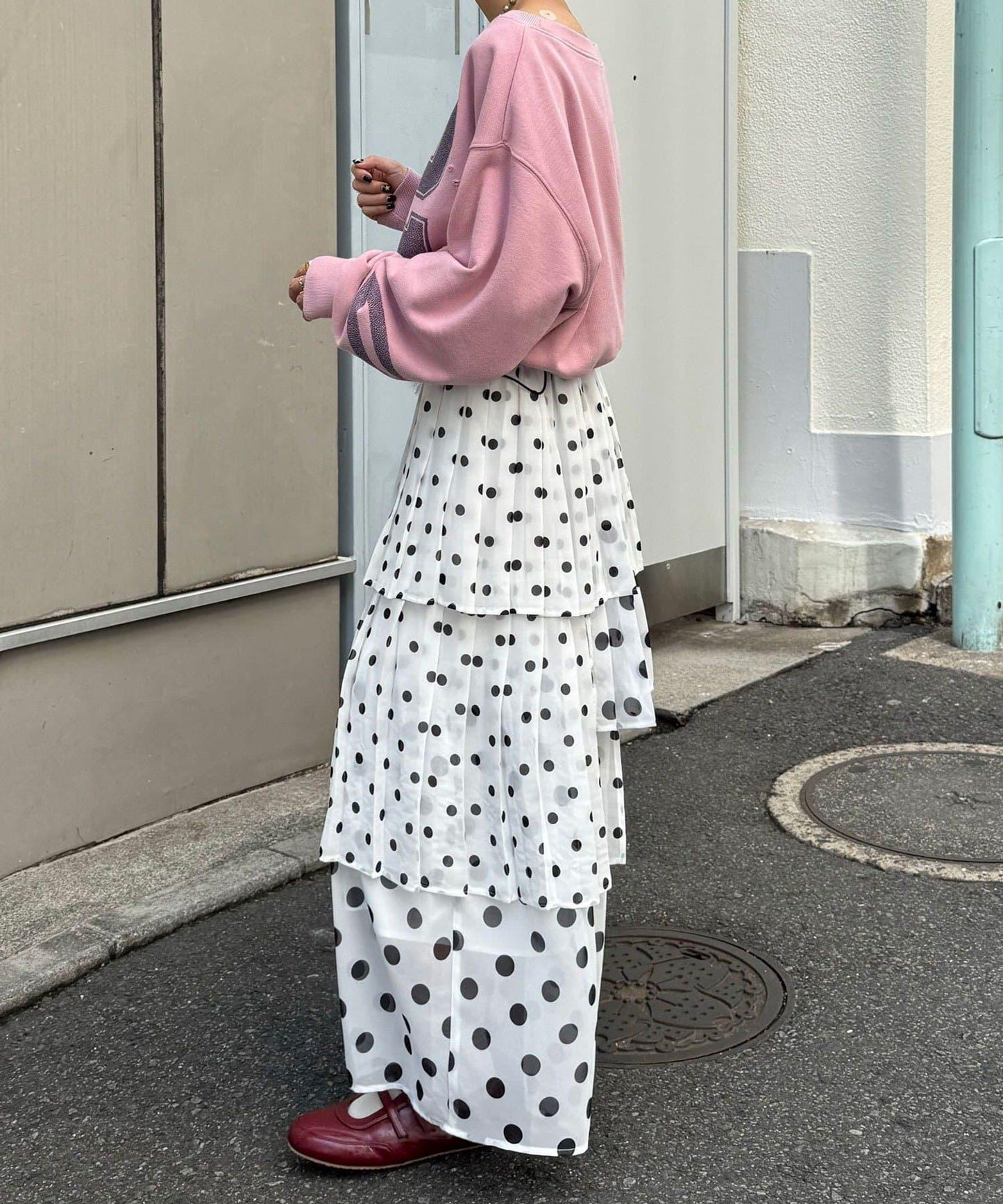 波點百褶層疊半身裙