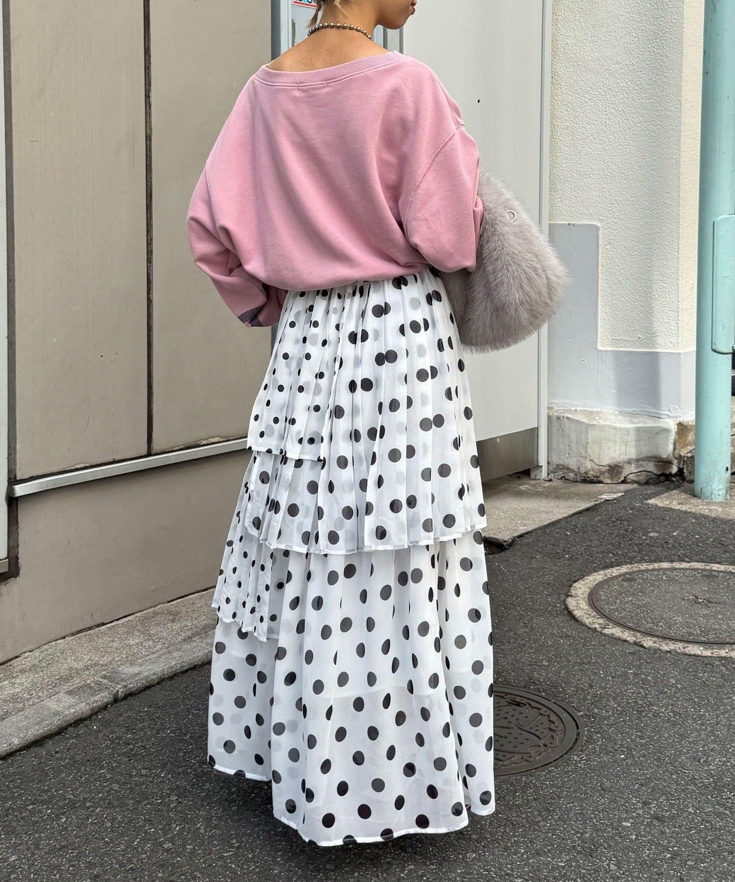 波點百褶層疊半身裙