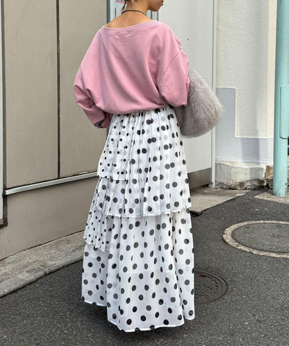 波點百褶層疊半身裙