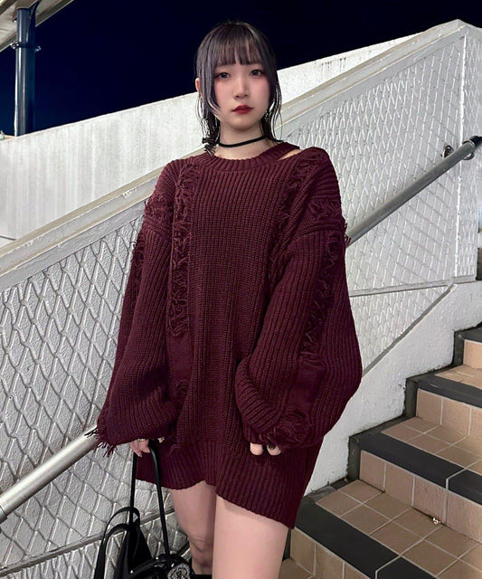 【Mavie..7】破洞流蘇寬鬆針織衫