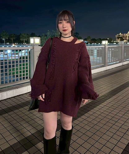 【Mavie..7】破洞流蘇寬鬆針織衫