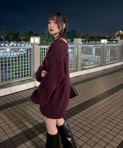 【Mavie..7】破洞流蘇寬鬆針織衫