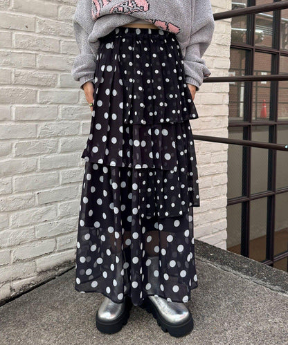 波點百褶層疊半身裙