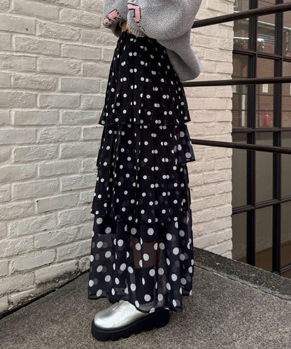 波點百褶層疊半身裙