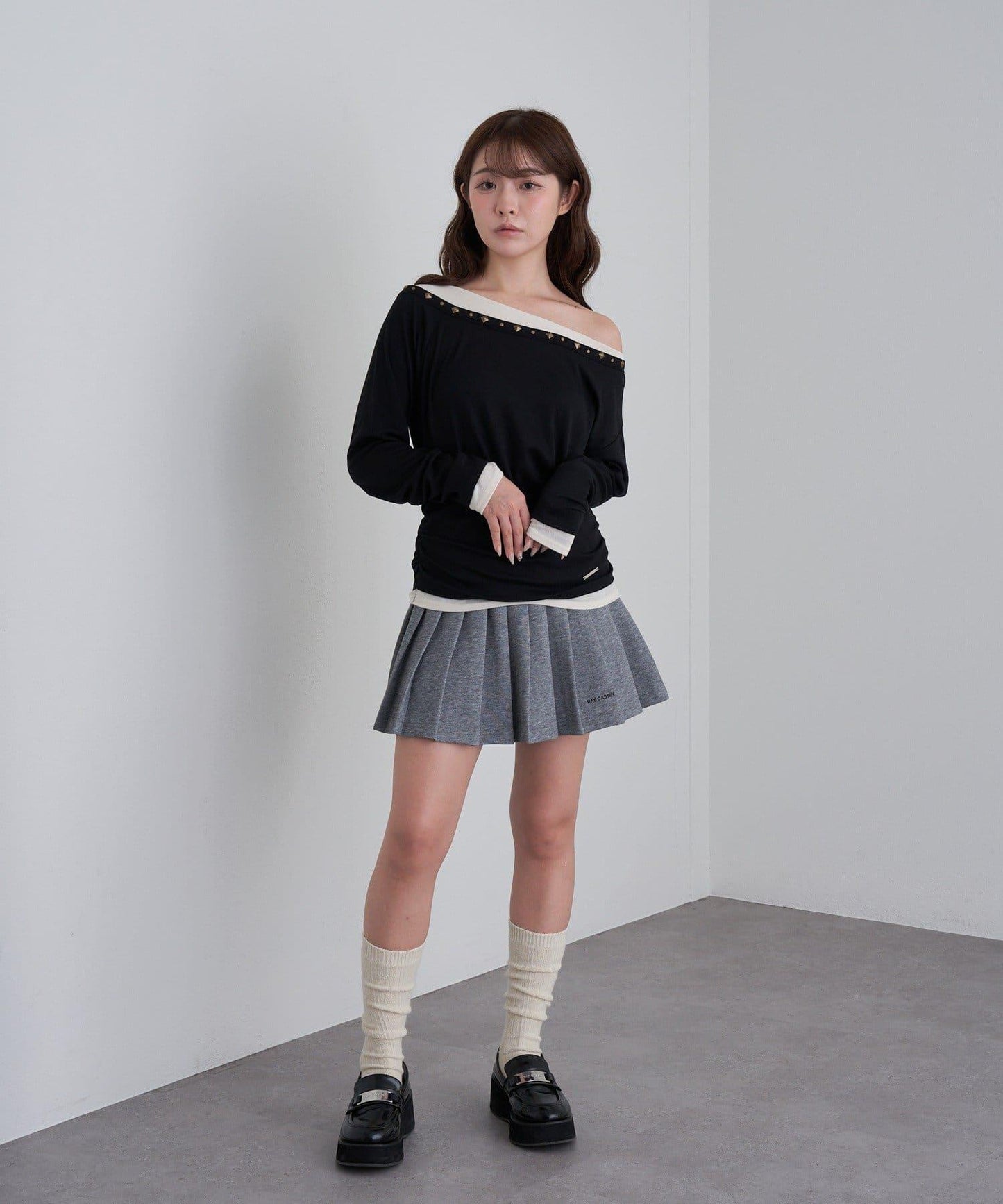 【RAY CASSIN】鉚釘裝飾疊穿長袖T恤