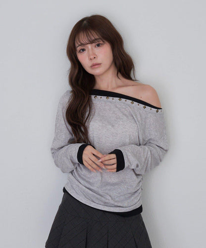 【RAY CASSIN】鉚釘裝飾疊穿長袖T恤