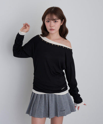 【RAY CASSIN】鉚釘裝飾疊穿長袖T恤