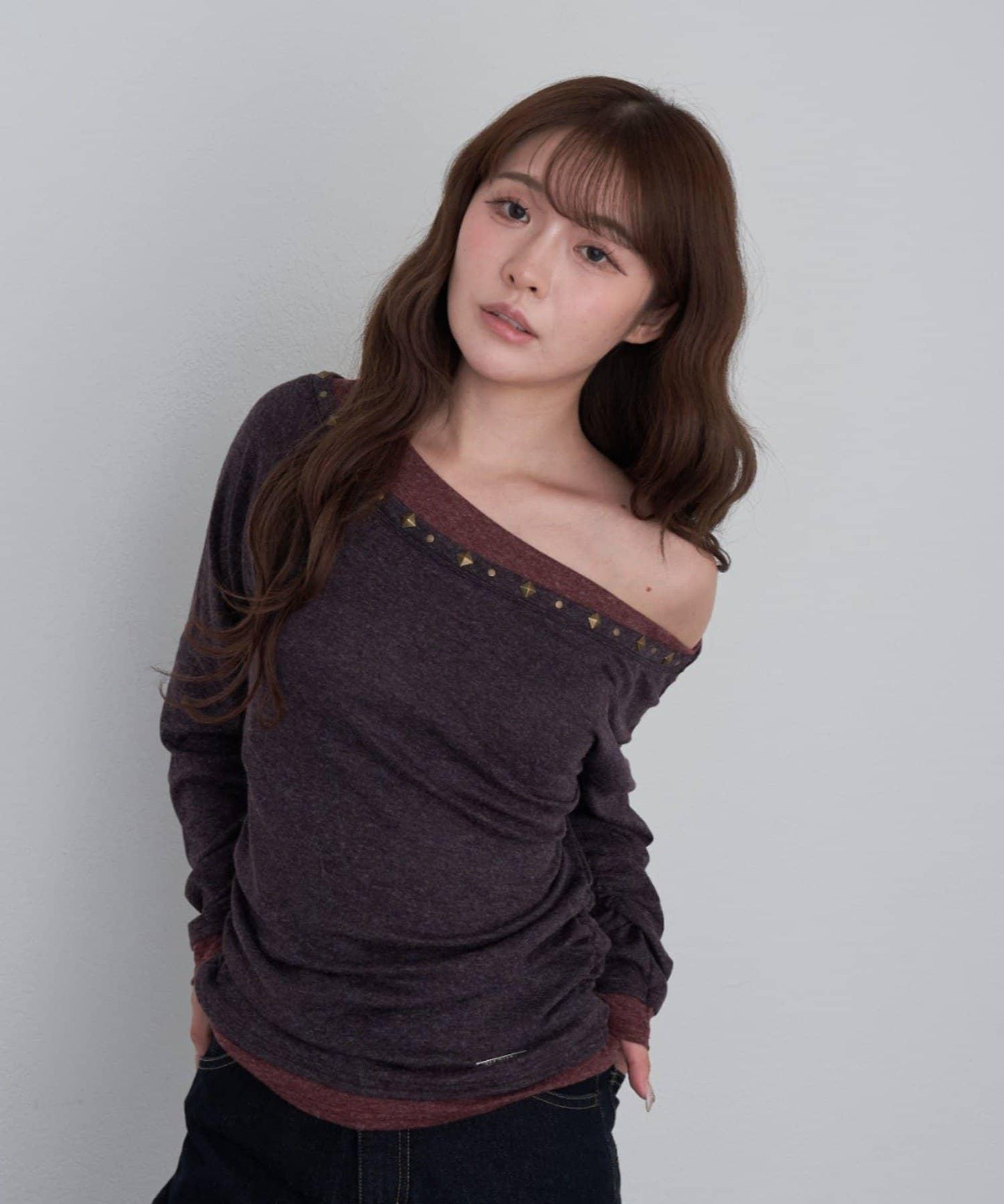 【RAY CASSIN】鉚釘裝飾疊穿長袖T恤