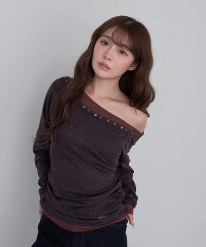 【RAY CASSIN】鉚釘裝飾疊穿長袖T恤