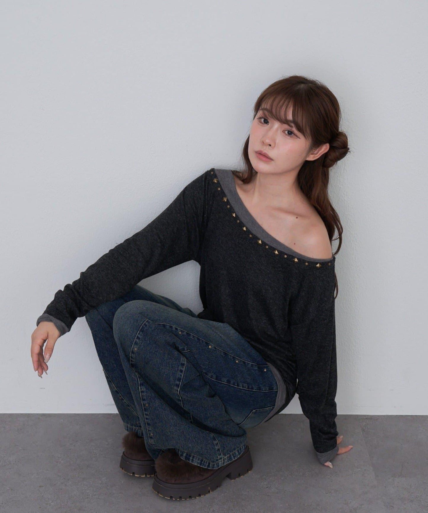 【RAY CASSIN】鉚釘裝飾疊穿長袖T恤