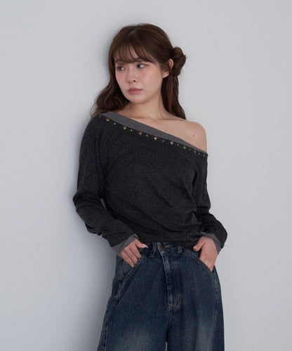 【RAY CASSIN】鉚釘裝飾疊穿長袖T恤