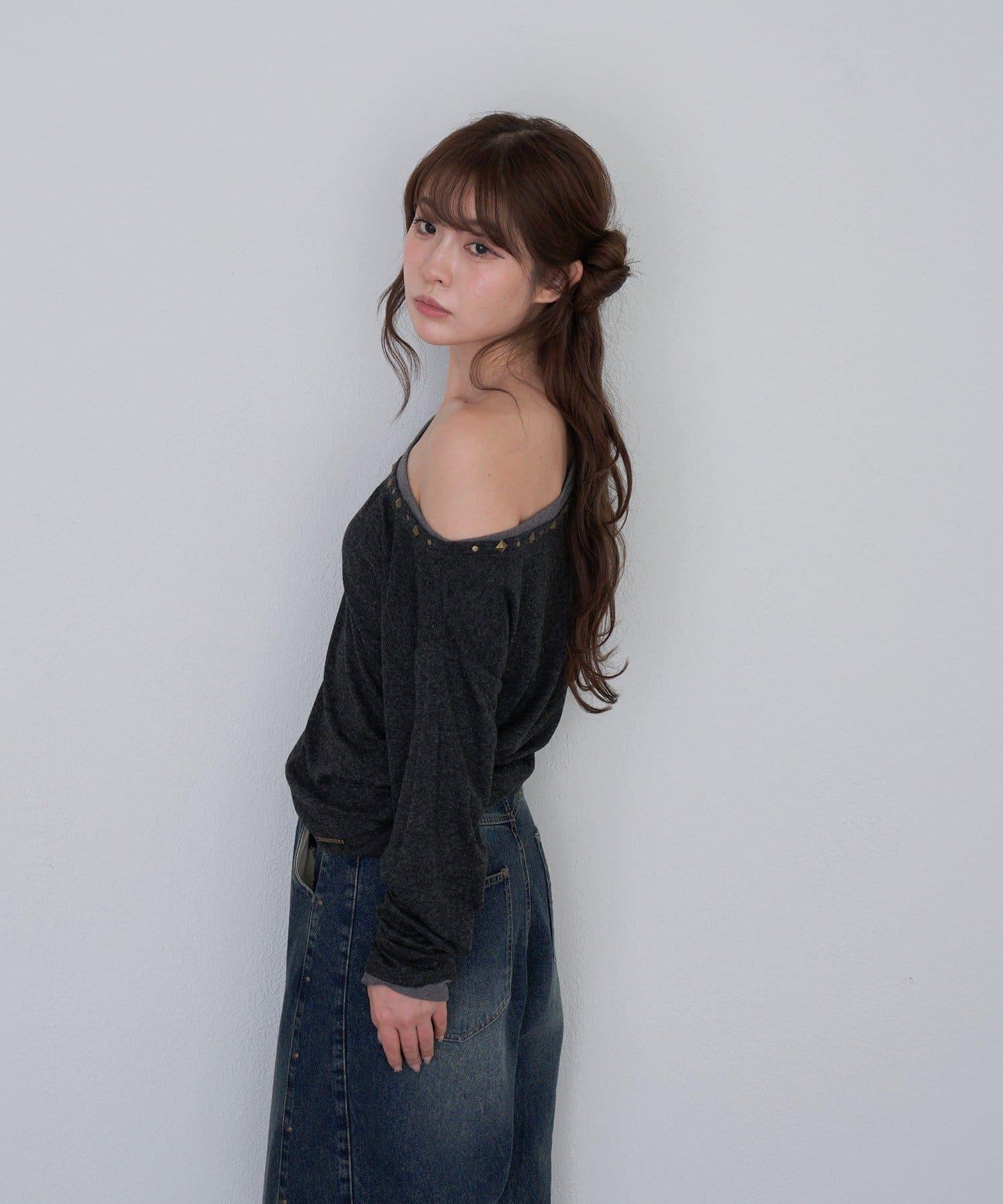 【RAY CASSIN】鉚釘裝飾疊穿長袖T恤