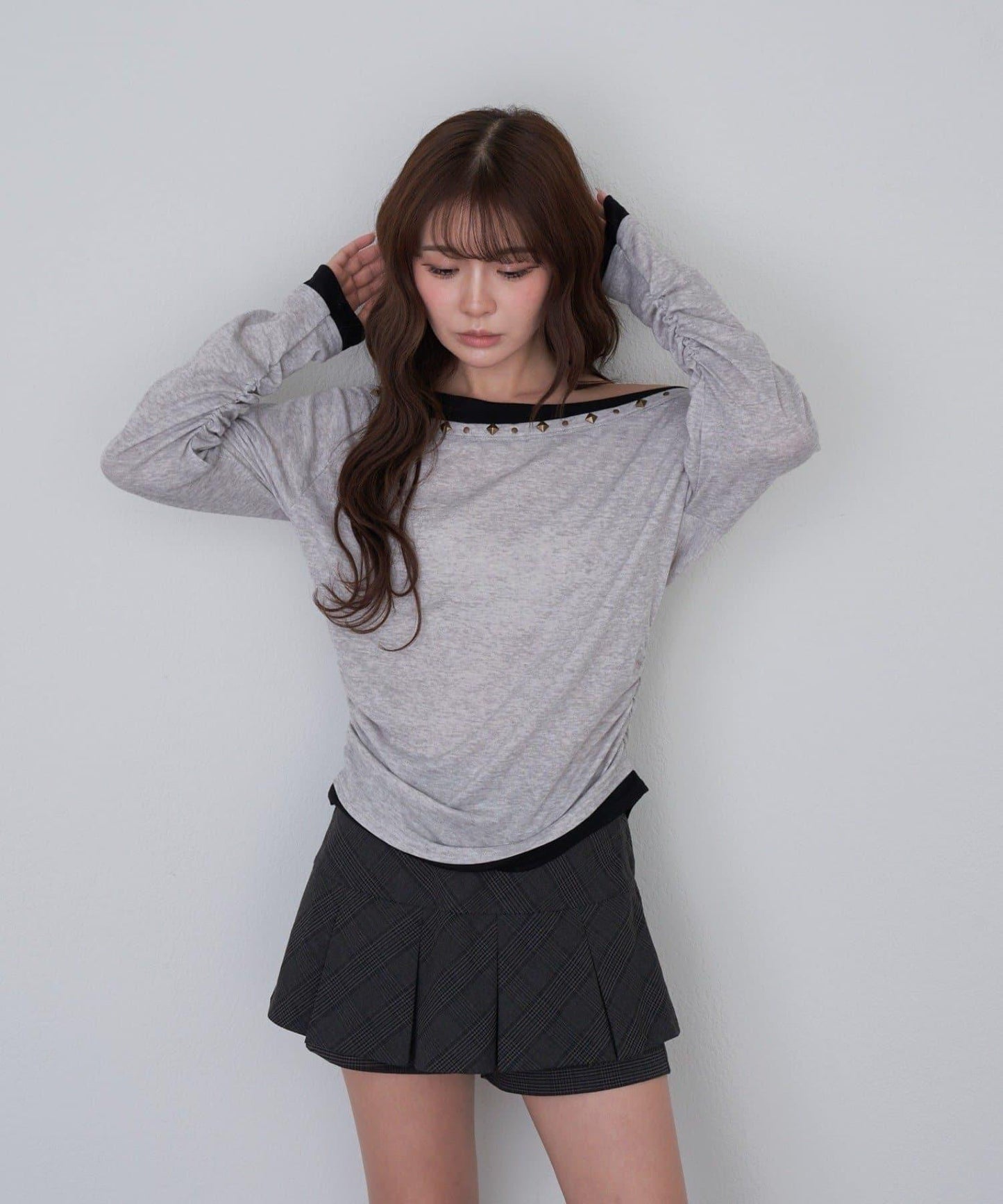 【RAY CASSIN】鉚釘裝飾疊穿長袖T恤