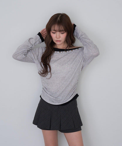 【RAY CASSIN】鉚釘裝飾疊穿長袖T恤