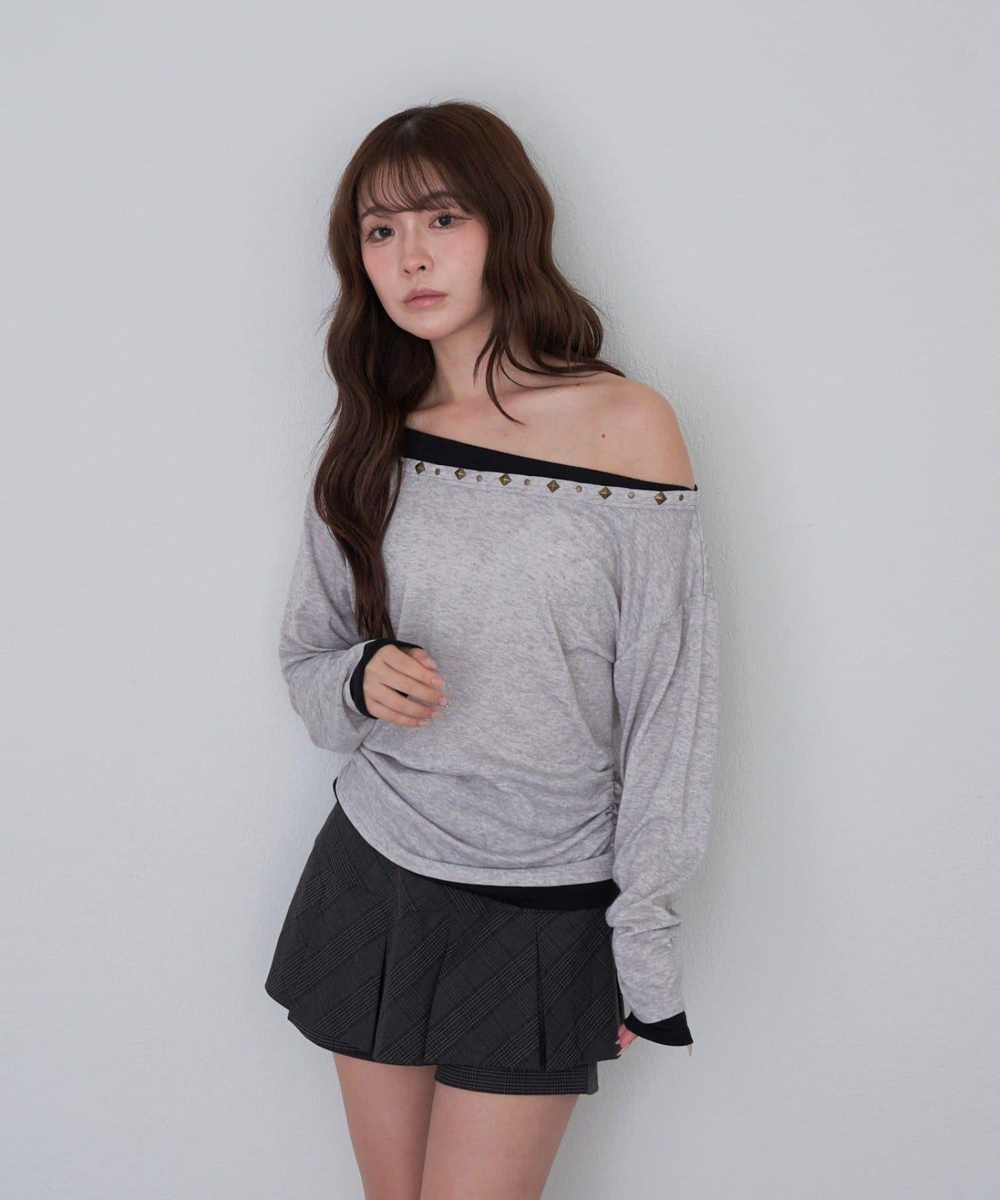 【RAY CASSIN】鉚釘裝飾疊穿長袖T恤