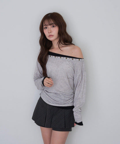 【RAY CASSIN】鉚釘裝飾疊穿長袖T恤