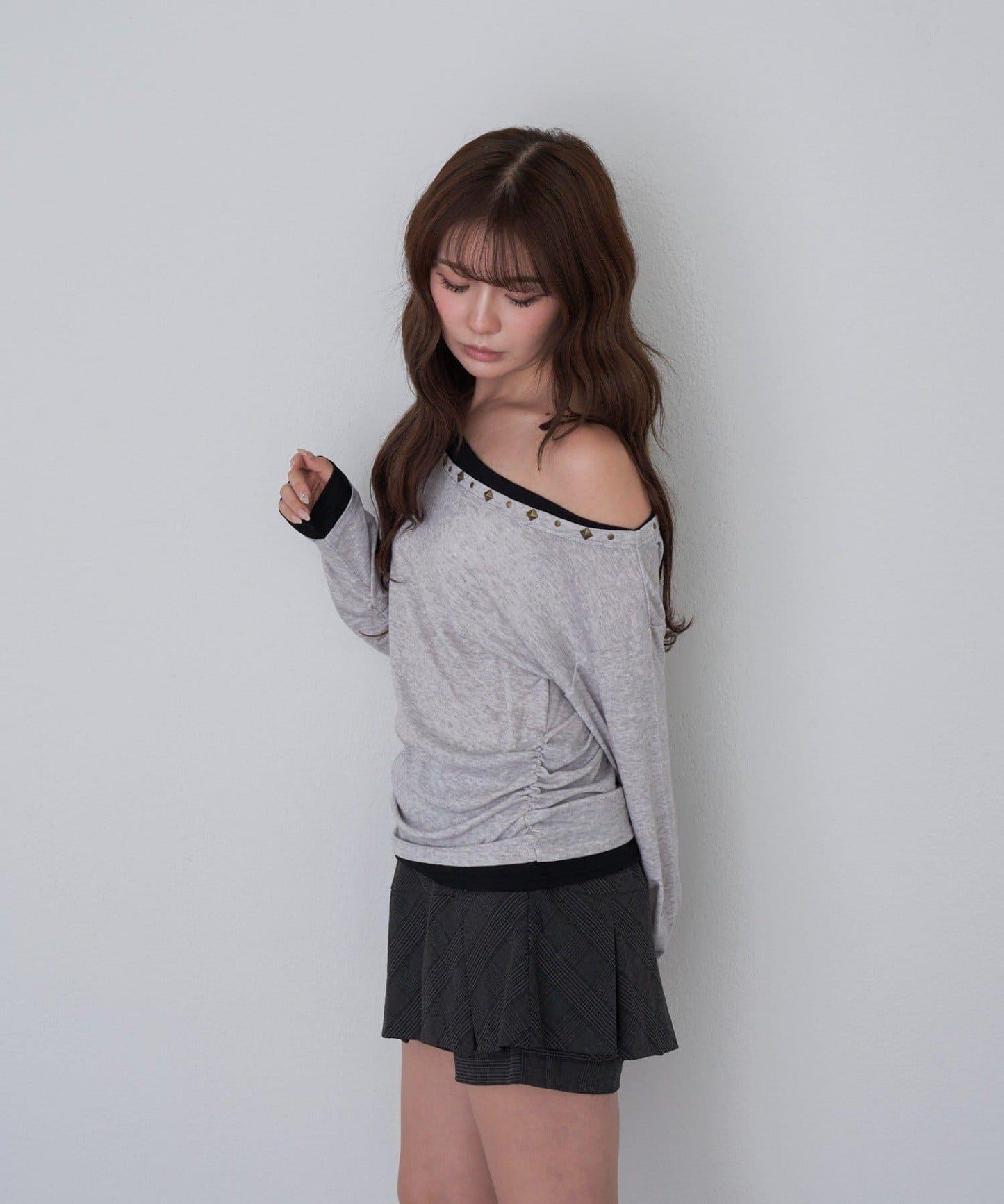 【RAY CASSIN】鉚釘裝飾疊穿長袖T恤