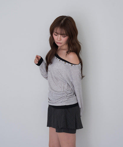 【RAY CASSIN】鉚釘裝飾疊穿長袖T恤