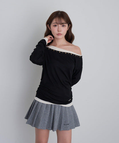 【RAY CASSIN】鉚釘裝飾疊穿長袖T恤