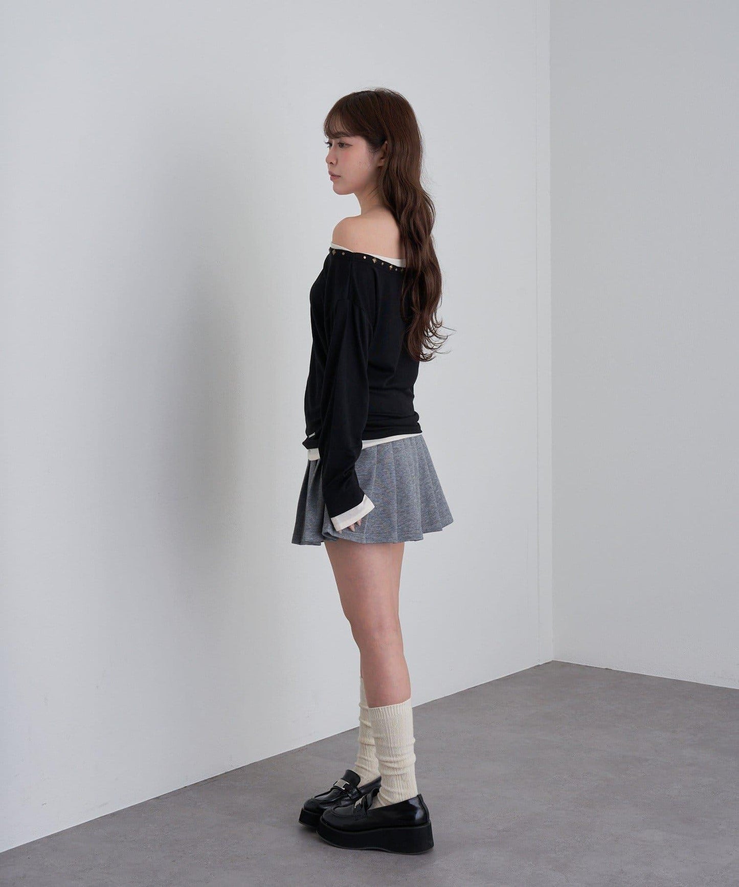 【RAY CASSIN】鉚釘裝飾疊穿長袖T恤