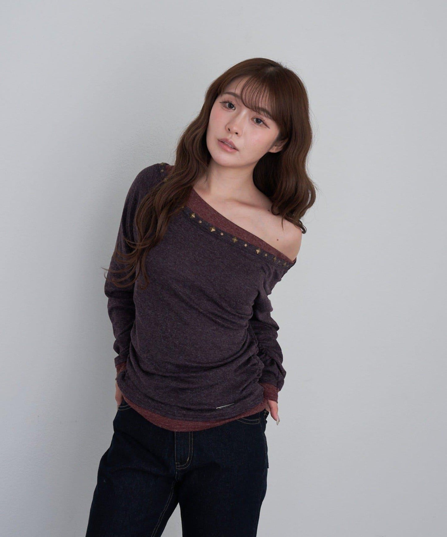 【RAY CASSIN】鉚釘裝飾疊穿長袖T恤