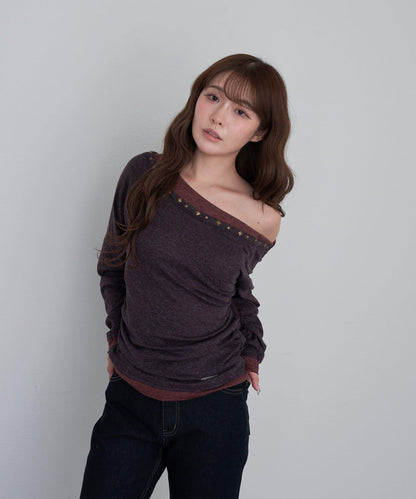 【RAY CASSIN】鉚釘裝飾疊穿長袖T恤