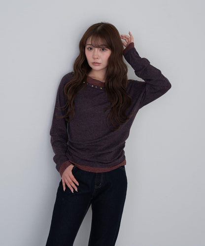 【RAY CASSIN】鉚釘裝飾疊穿長袖T恤