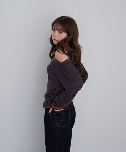 【RAY CASSIN】鉚釘裝飾疊穿長袖T恤