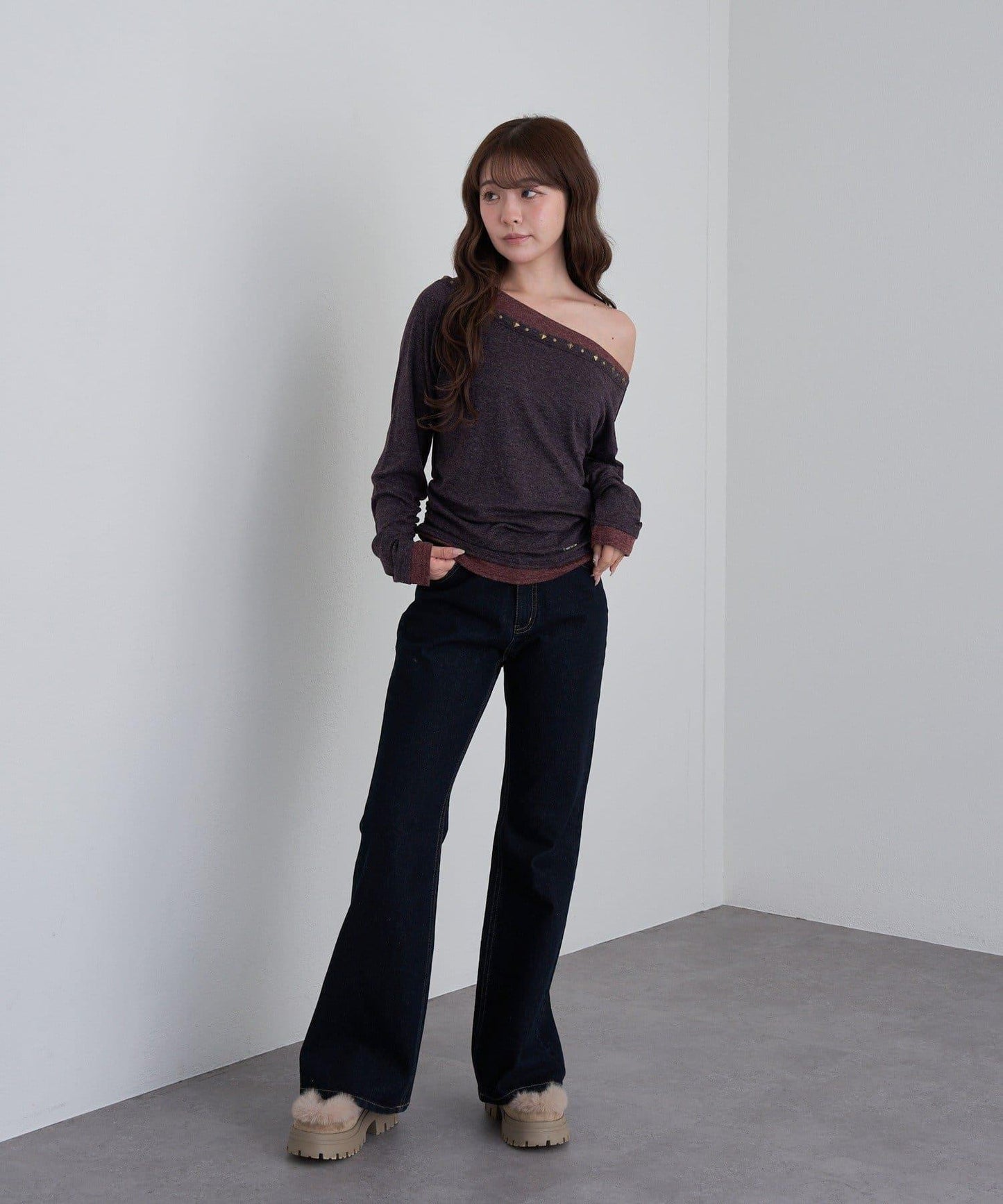 【RAY CASSIN】鉚釘裝飾疊穿長袖T恤