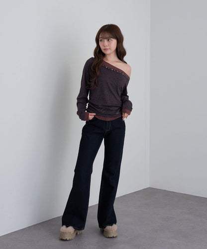 【RAY CASSIN】鉚釘裝飾疊穿長袖T恤