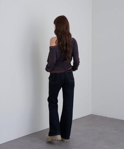 【RAY CASSIN】鉚釘裝飾疊穿長袖T恤