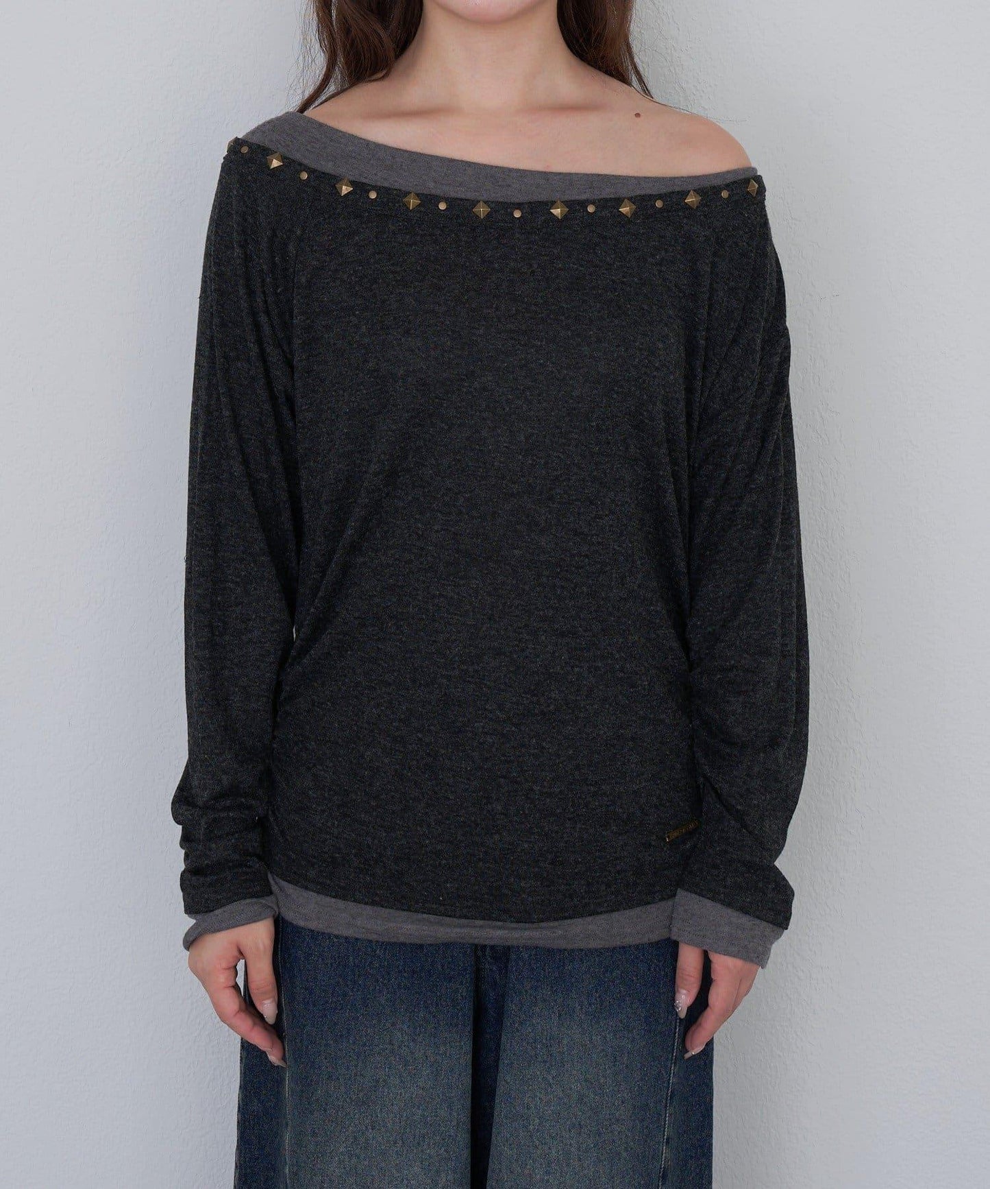 【RAY CASSIN】鉚釘裝飾疊穿長袖T恤