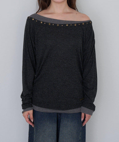 【RAY CASSIN】鉚釘裝飾疊穿長袖T恤