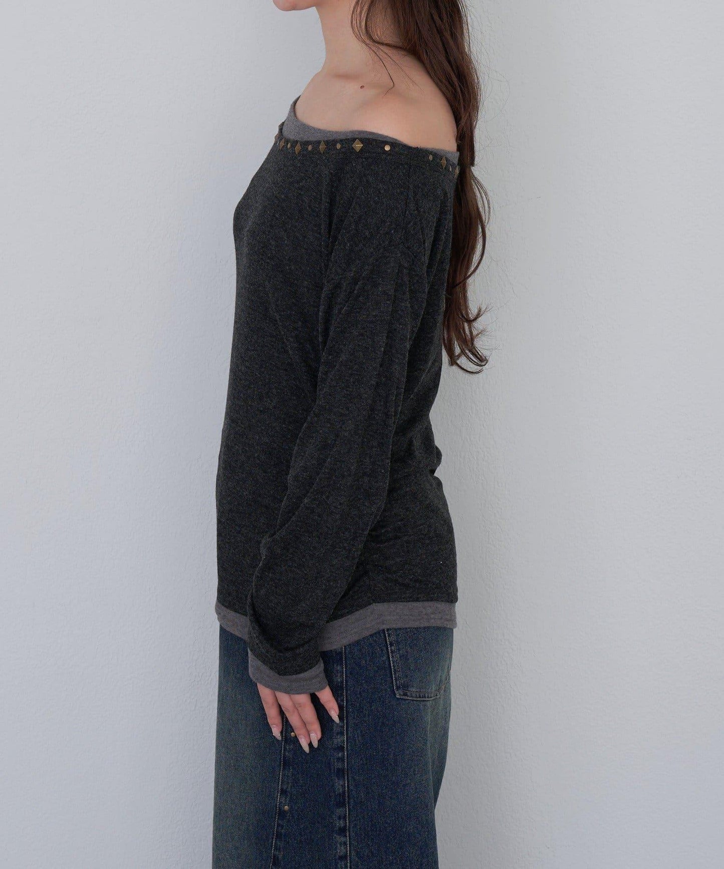 【RAY CASSIN】鉚釘裝飾疊穿長袖T恤