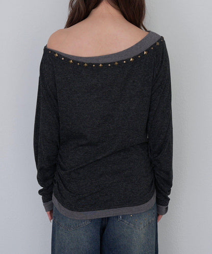 【RAY CASSIN】鉚釘裝飾疊穿長袖T恤