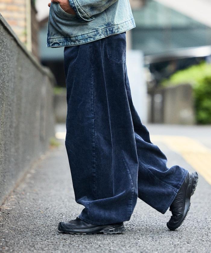寬鬆版型漂白工藝彎曲燈芯絨長褲