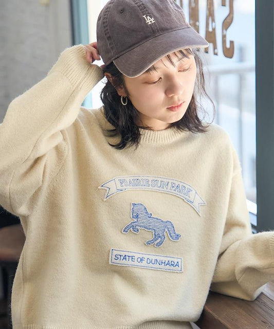 動物刺繡貼布針織套頭衫
