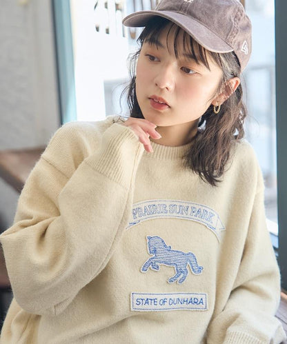 動物刺繡貼布針織套頭衫