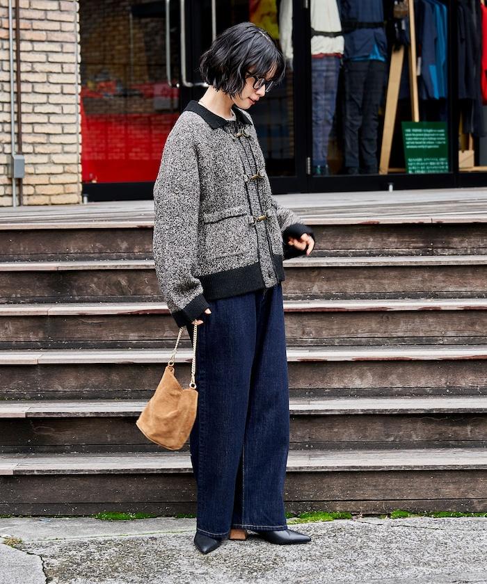 金屬扣混紡針織開衫