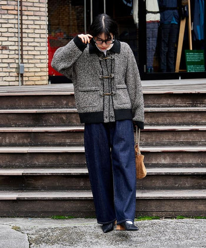 金屬扣混紡針織開衫