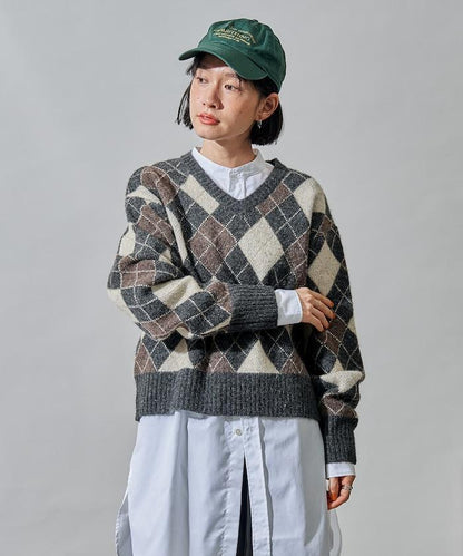 菱格V領針織衫