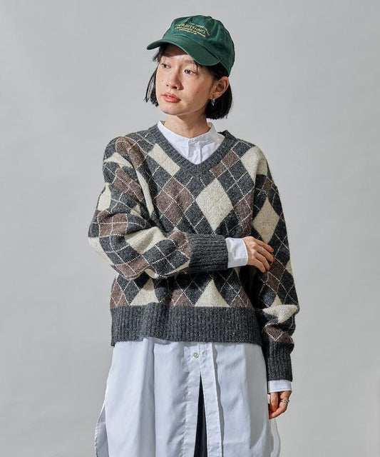 菱格V領針織衫