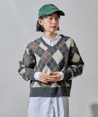 菱格V領針織衫