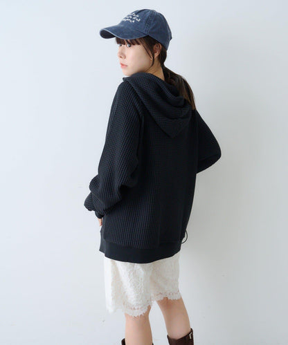 【Kastane】【WHIMSIC】華夫格拉鍊連帽衛衣